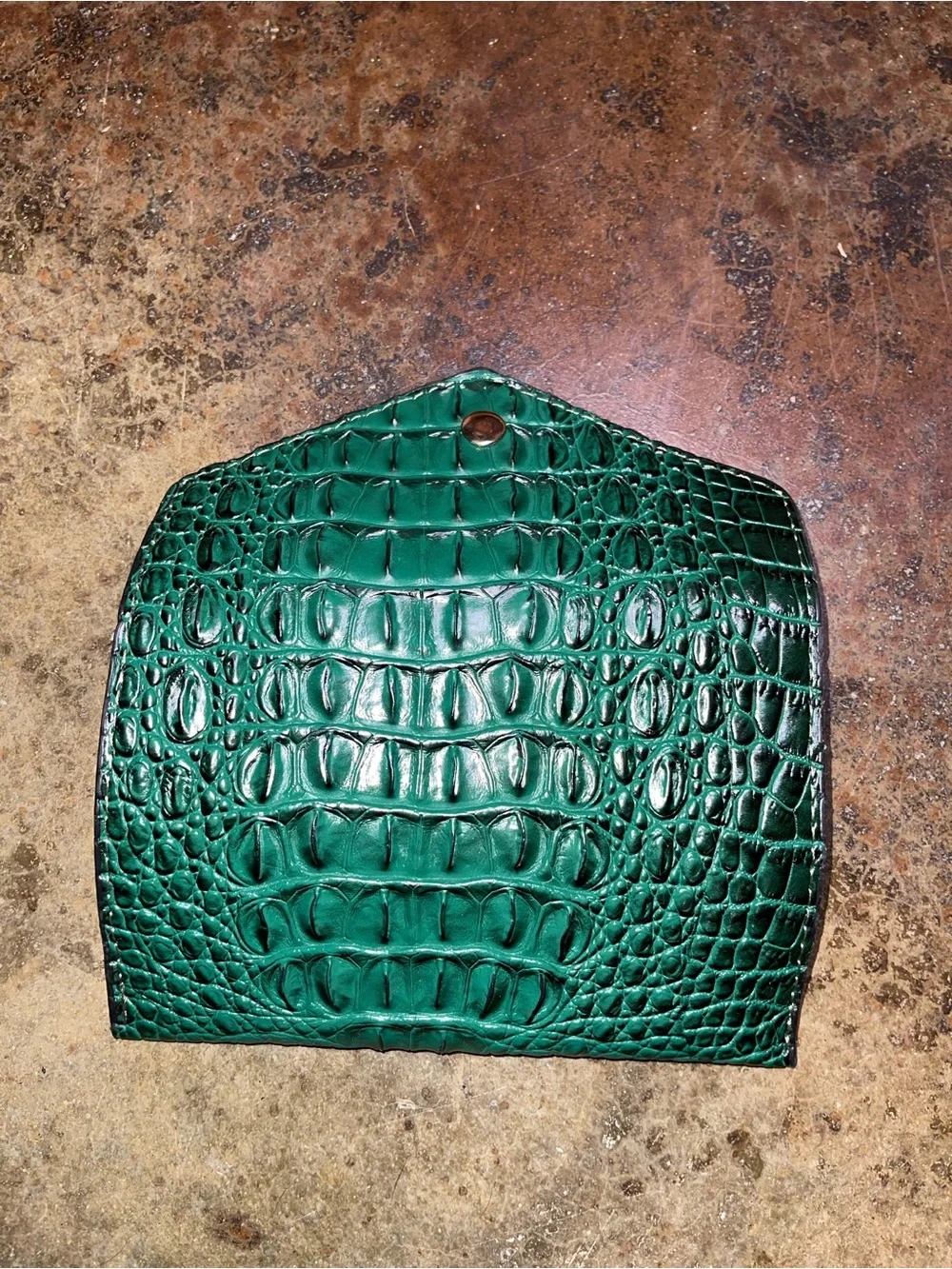 SHEIN Green Croc-Embossed Satchel with Black Trim